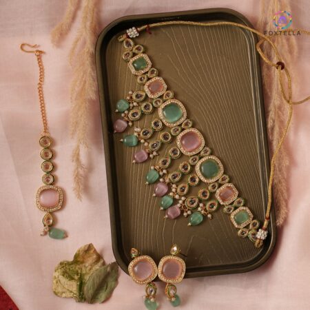 Rose Mint Kundan Necklace Set